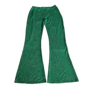 Zara Zebra Print Flared Leg Pants Green Black Size Medium